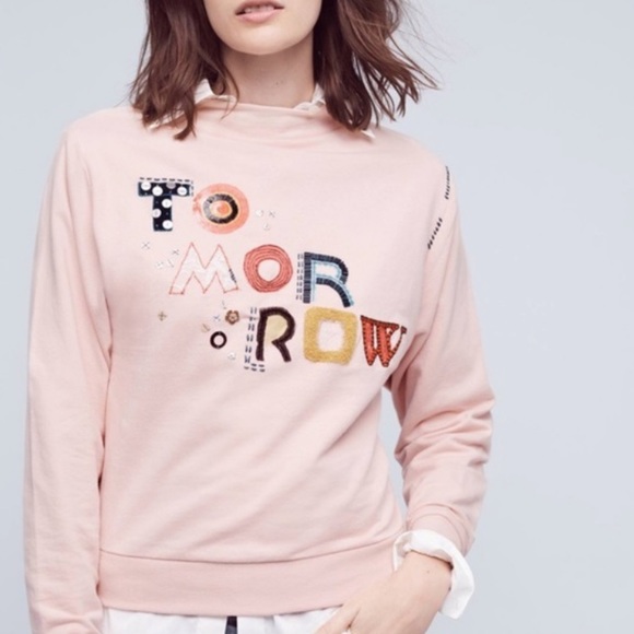 Anthropologie Pink Tomorrow Embroidered Sweatshirt - Picture 6 of 10